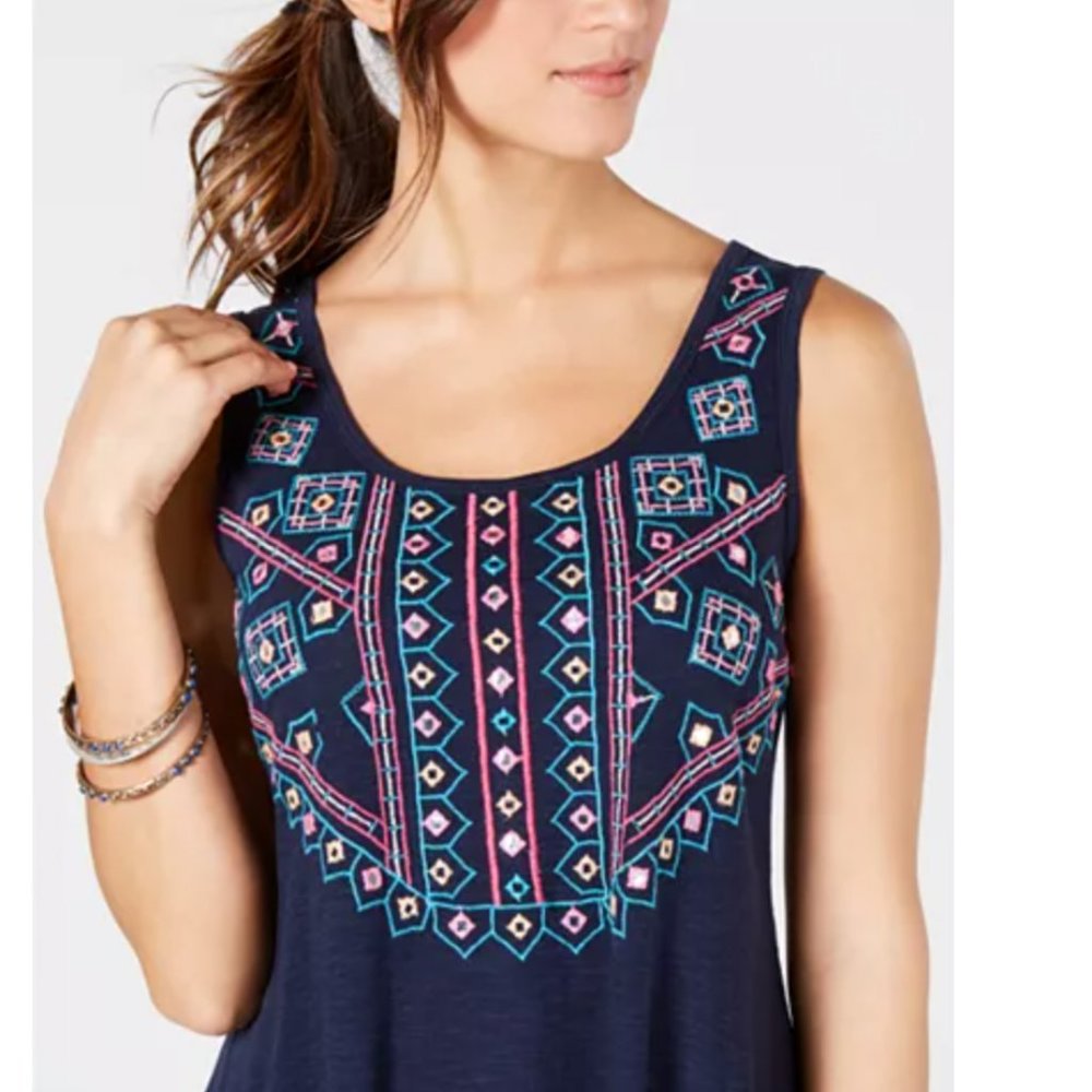 Style & co tank dress with embroidery and mirrors! - Picture 5 of 8